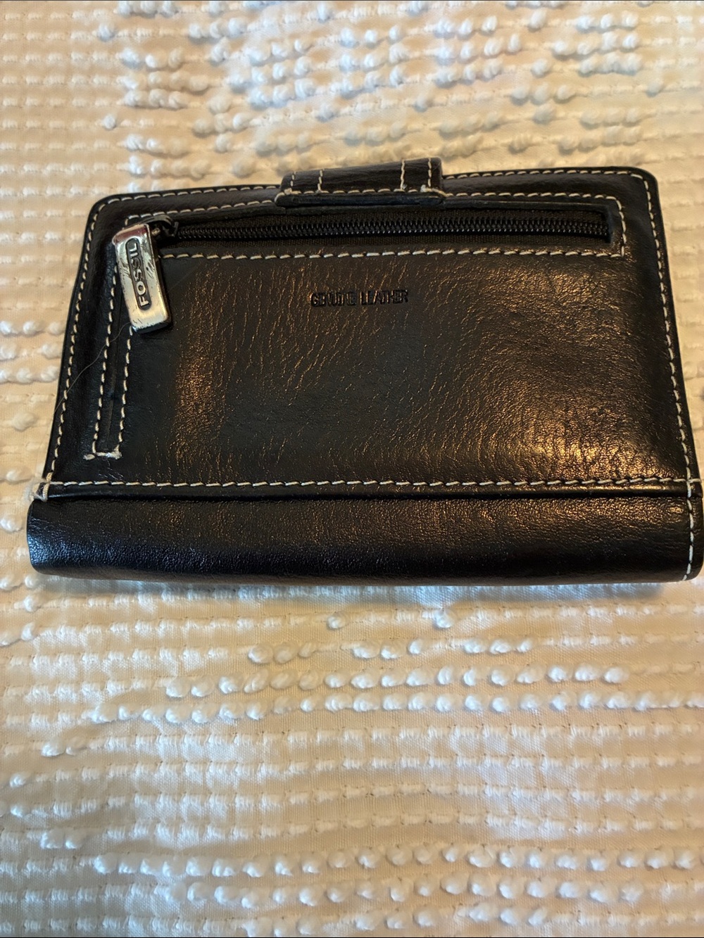 Fossil Black Genuine Leather Wallet with Zip Pocket